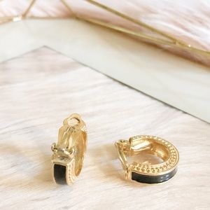 Vintage-Style Clip-On Earrings Black & Gold